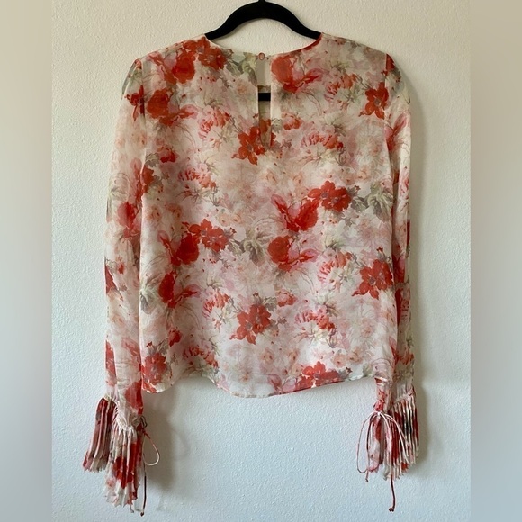 Intermix Charlie Floral Silk Pleated Tie Sleeve Blouse Exclusive by Intermix - Picture 3 of 6